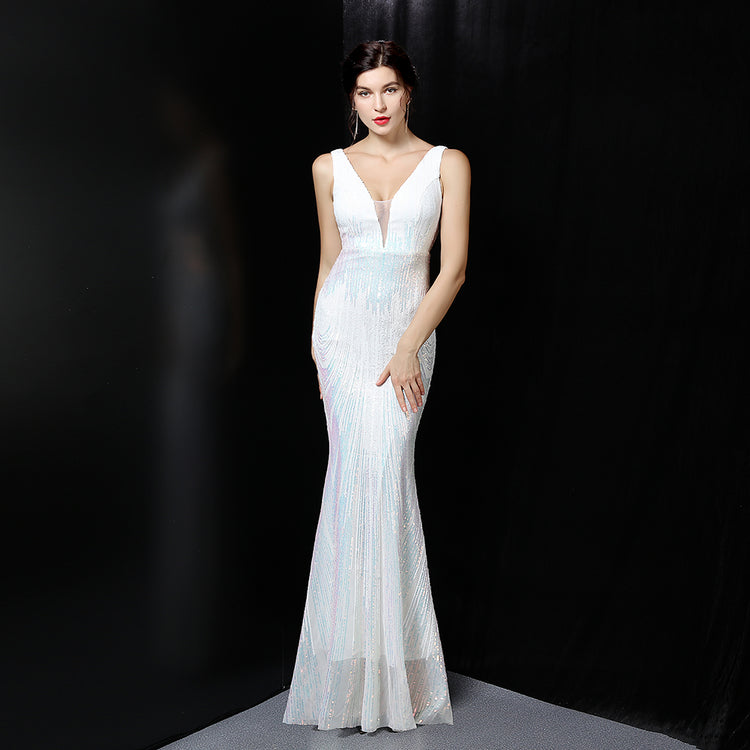Vestido de Festa Luxo Sereia Dual Color Branco