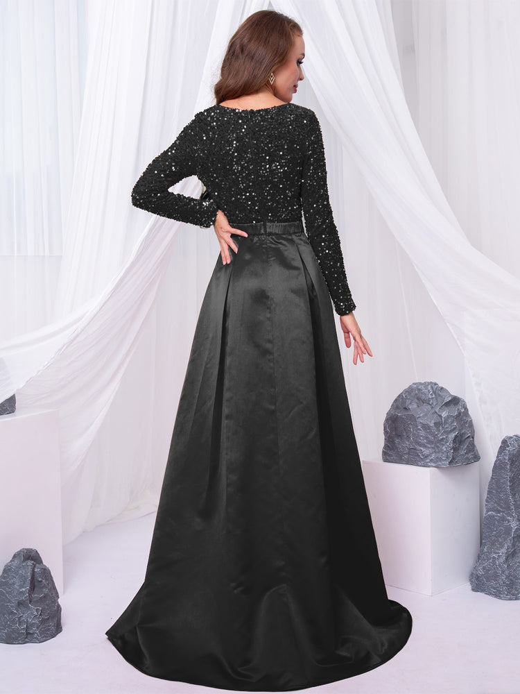 Vestido de Festa Longo Brilho com Abertura Lateral Preto