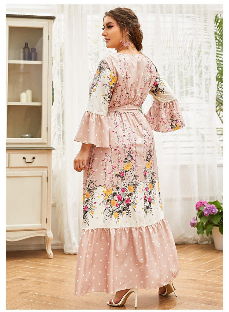 Vestido de Festa Longo com Detalhe Faixa e Estampa Floral