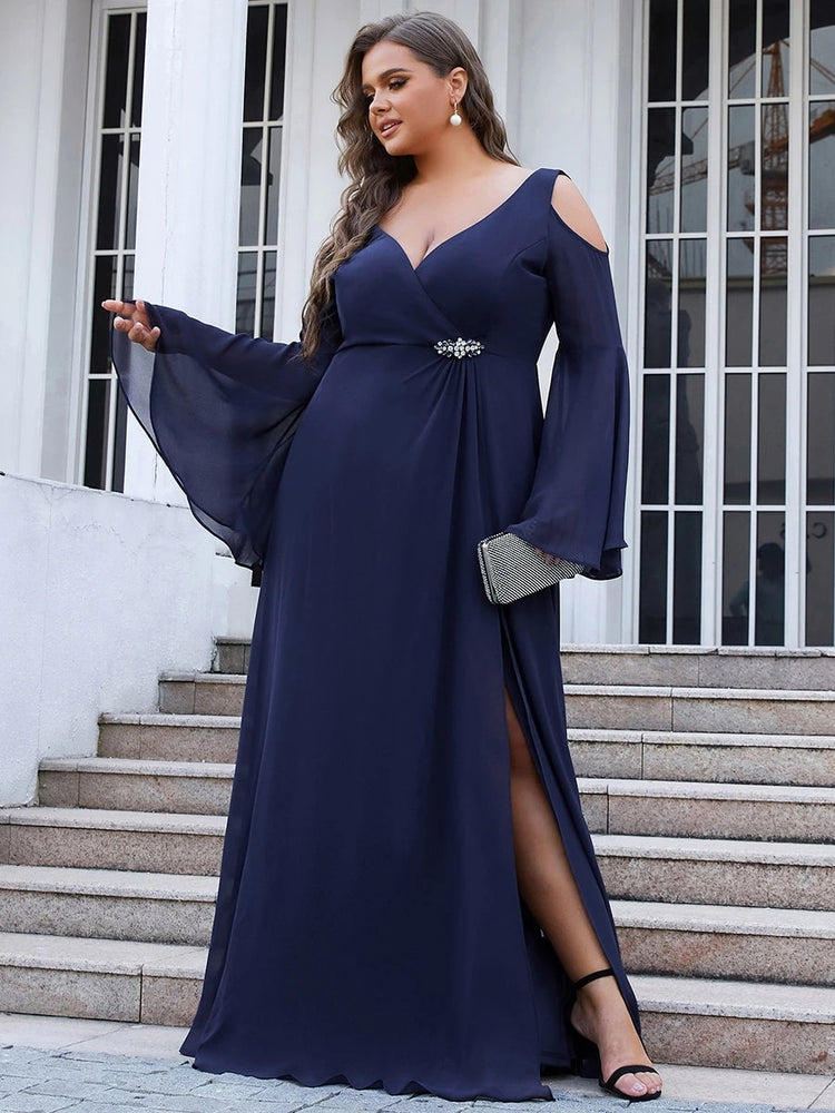 Vestido de Festa Longo com Manga Detalhada