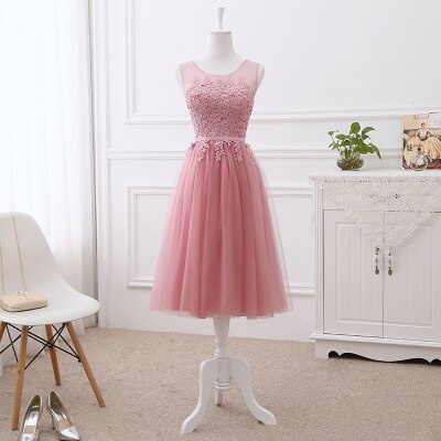 Vestido de Festa em Crepe com Apliques e Amarração Traseira Rosa Empoeirado