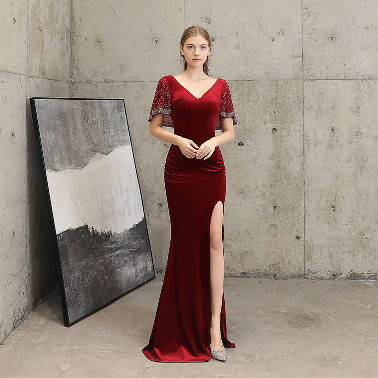 Vestido de Festa Longo com Abertura Lateral Marsala