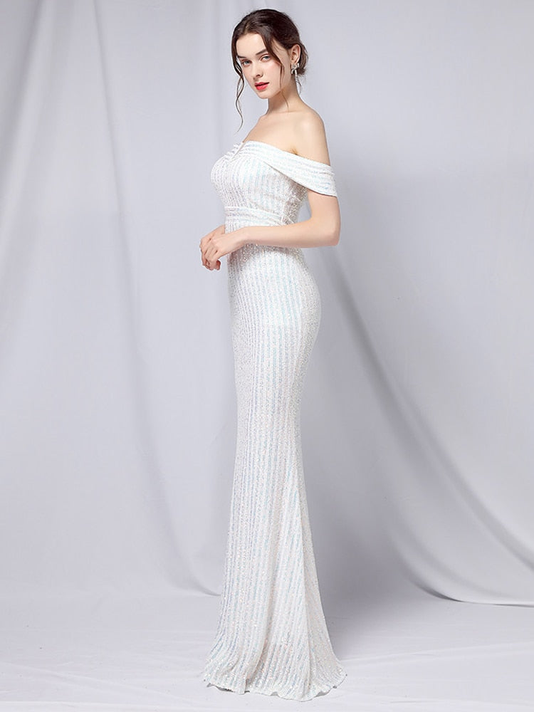 Vestido de Festa Longo Brilho Branco