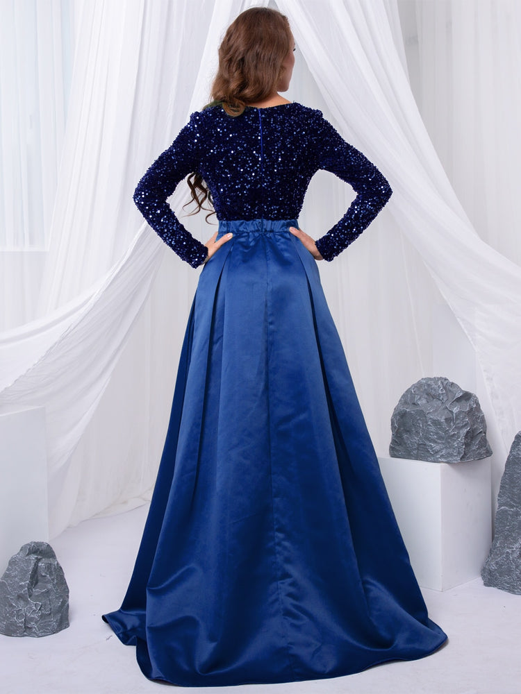 Vestido de Festa Longo Brilho com Abertura Lateral Azul
