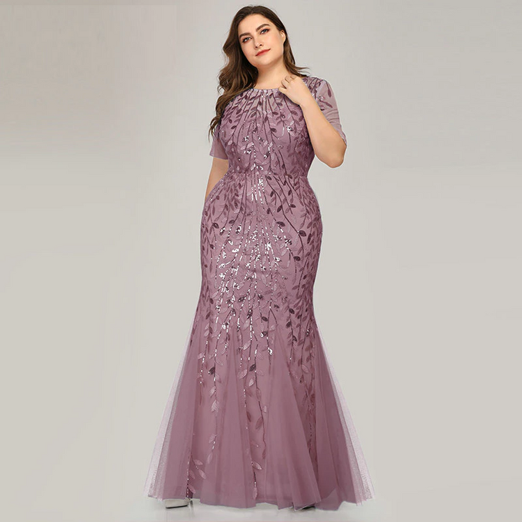 Vestido de Festa Elegante Rosa Empoeirado com Apliques Folhagem