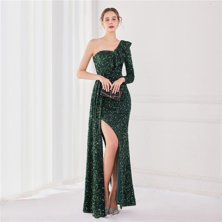 Vestido de Festa Longo com Babados Assimétricos Verde