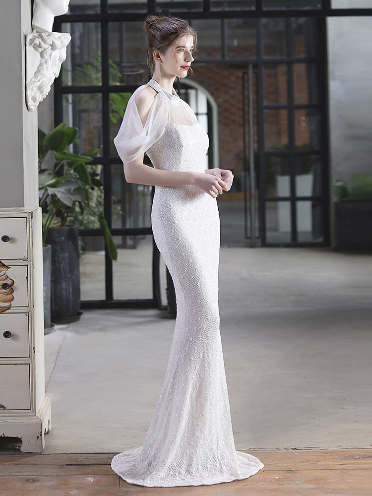 Vestido De Festa Longo Com Decote Em Tule Branco