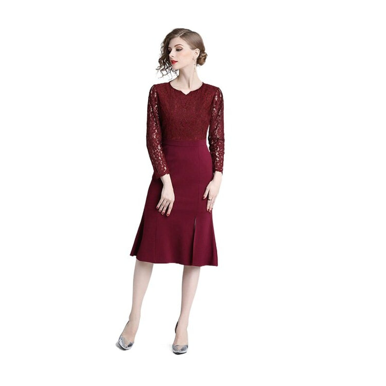 Vestido de Festa Marsala Parte Superior Rendada