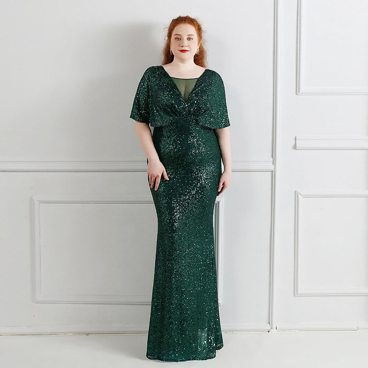 Vestido de Festa Plus Size com Manga Manta Verde