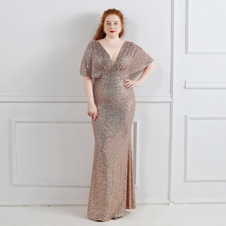 Vestido de Festa Plus Size com Manga Manta Dourado