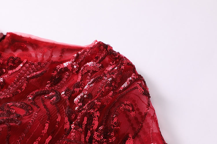 Vestido de Festa Marsala Luxo Midi com Detalhes Paetês
