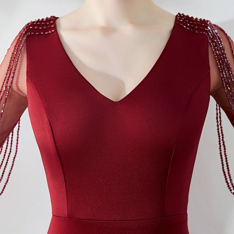 Vestido de Festa Longo Moderno com Manga em Renda Marsala