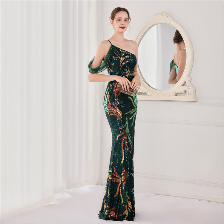 Vestido de Festa Luxo com Paetês Bordados Verde
