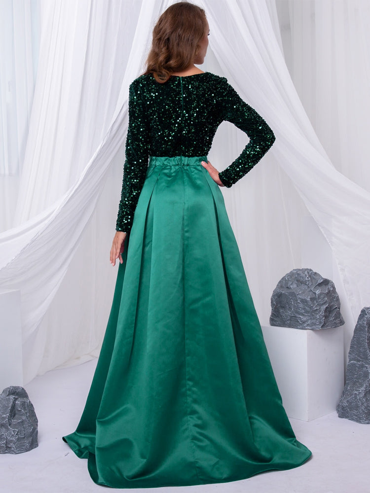 Vestido de Festa Longo Brilho com Abertura Lateral Verde