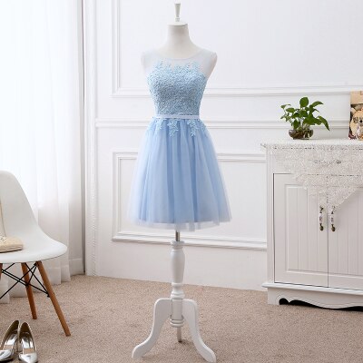 Vestido de Festa em Crepe com Apliques e Amarração Traseira Azul Serenity