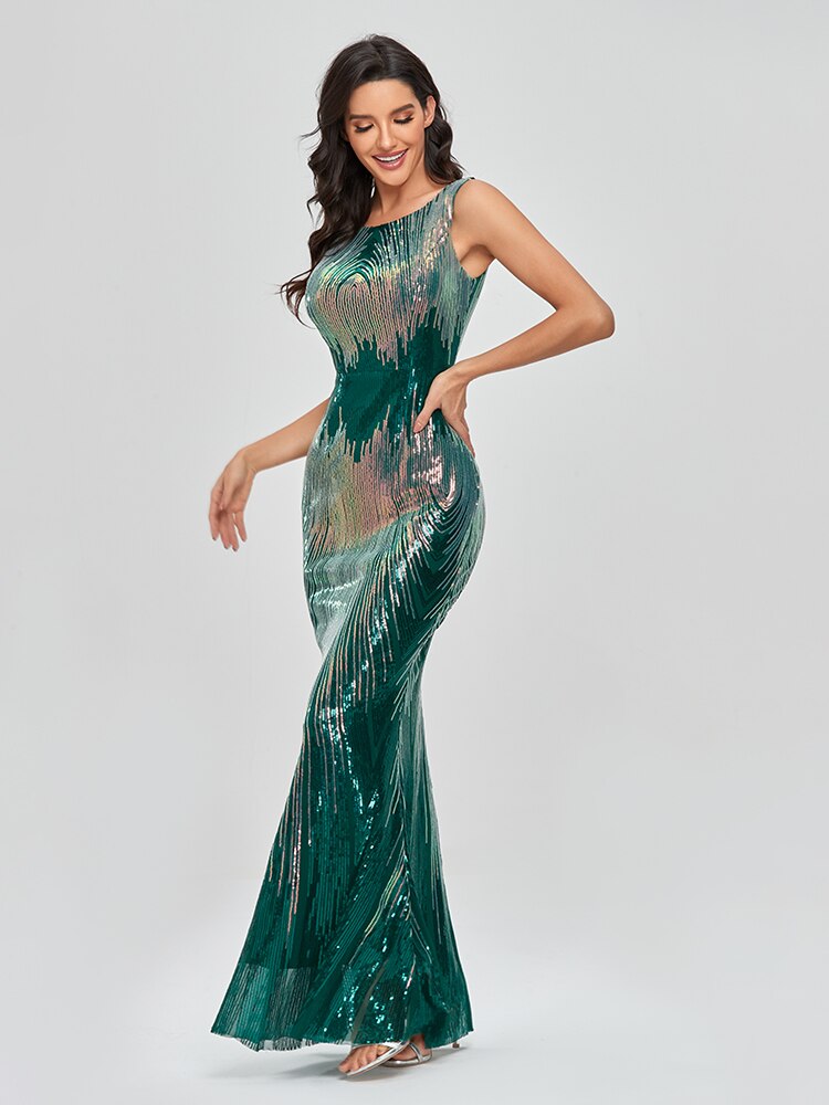 Vestidos de Festa Sereia Luxo com Brilho Verde