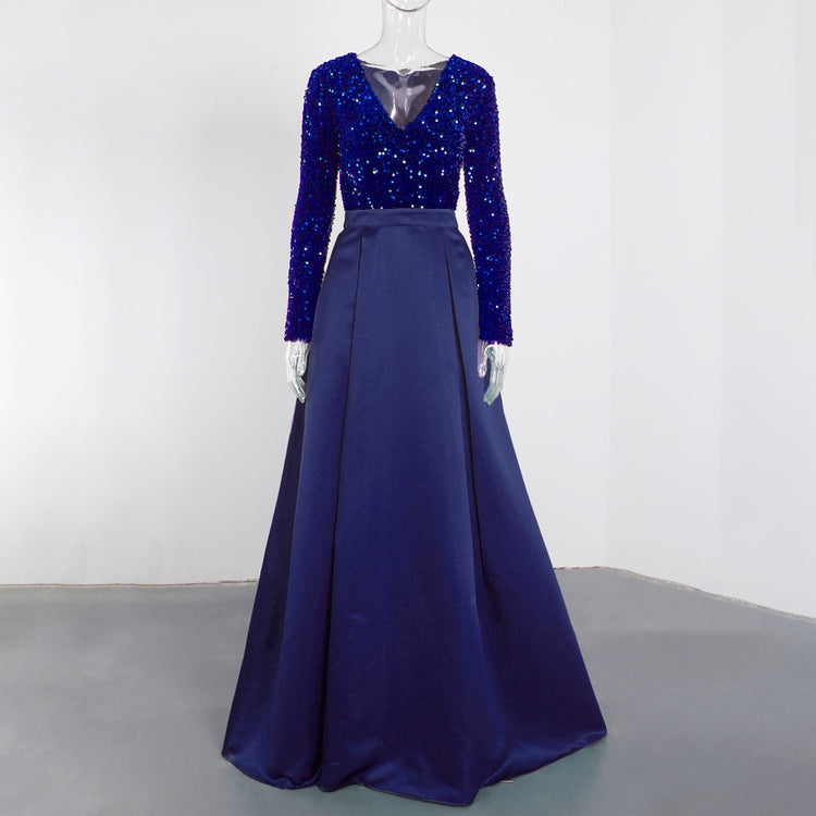 Vestido de Festa Longo Brilho com Abertura Lateral Azul