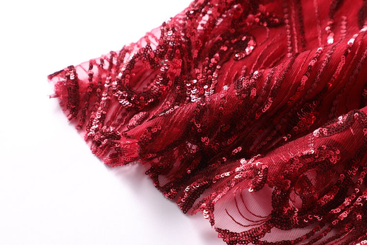 Vestido de Festa Marsala Luxo Midi com Detalhes Paetês
