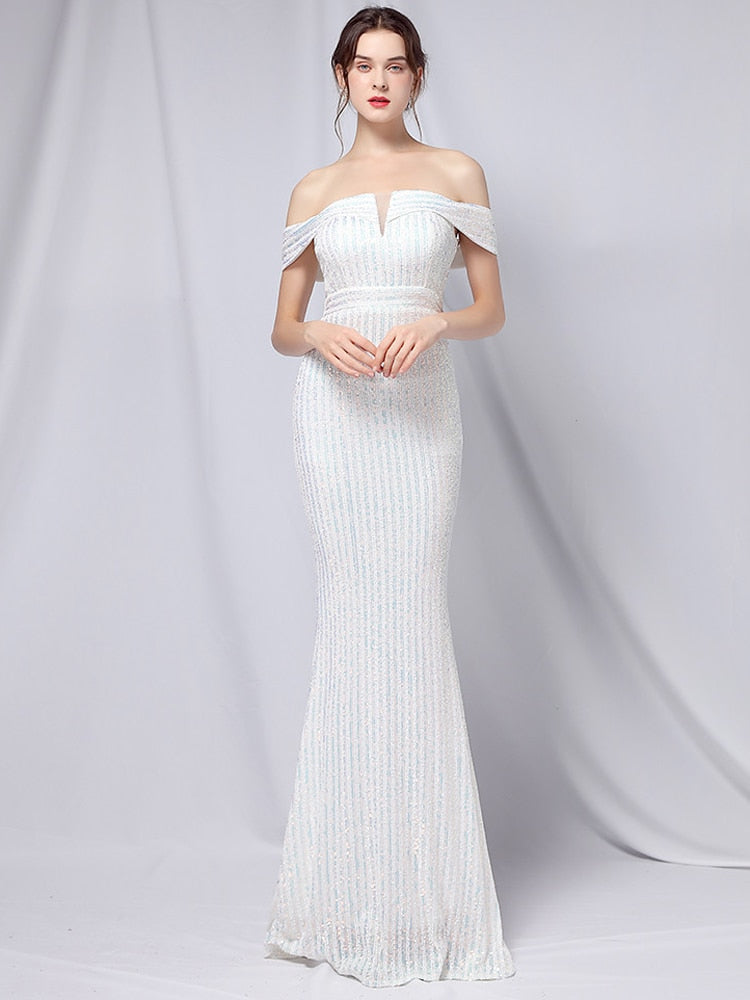 Vestido de Festa Longo Brilho Branco