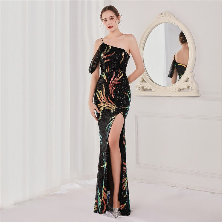 Vestido de Festa Luxo com Paetês Bordados Preto