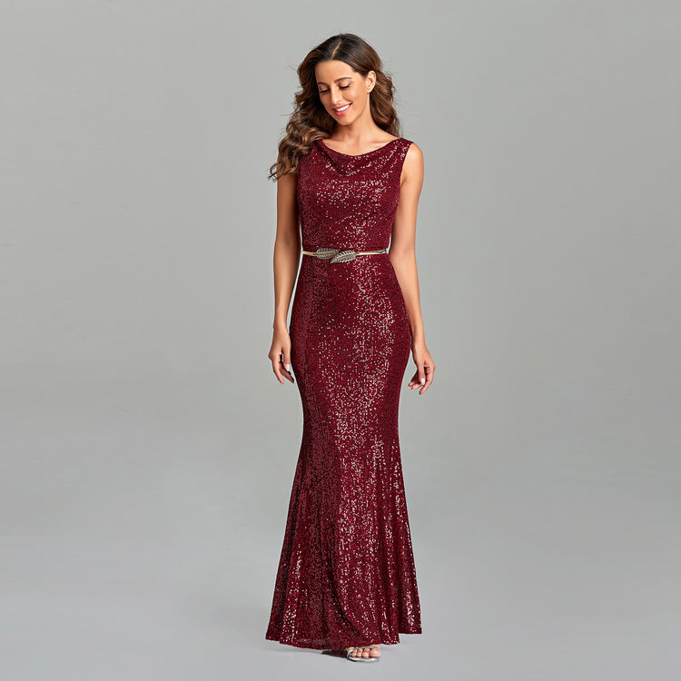 Vestido de Festa Longo Sereia Brilho Marsala
