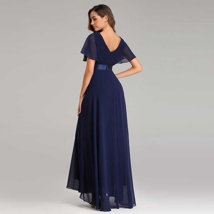 Vestido de Festa Longo com Faixa de Cetim Azul Marinho