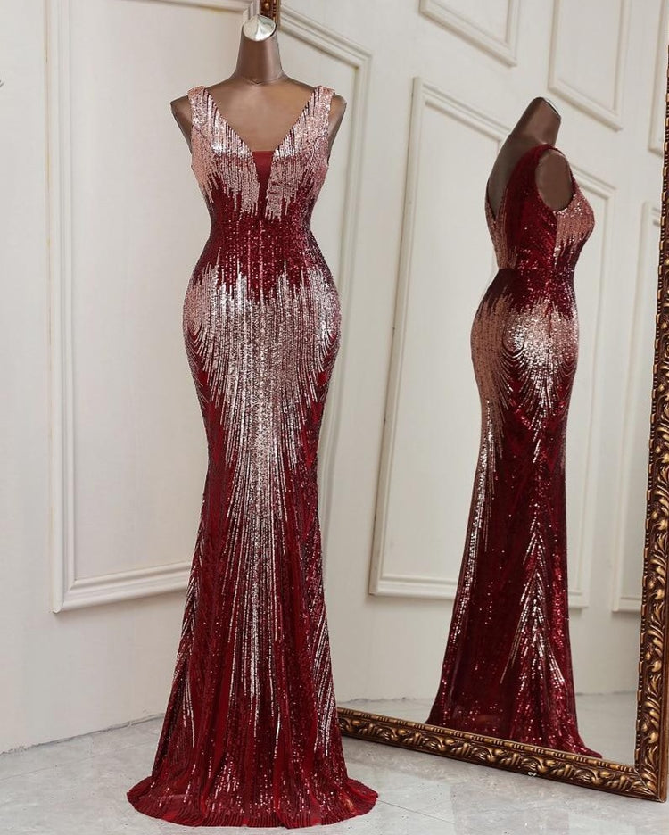 Vestido de Festa Luxo Sereia Dual Color Marsala