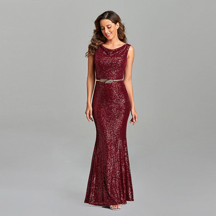 Vestido de Festa Marsala Longo Elegante Brilho