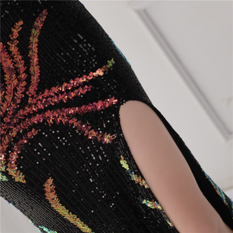 Vestido de Festa Luxo Sereia com Paetês Bordados Preto
