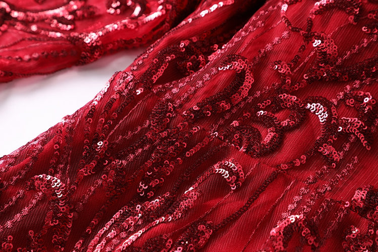 Vestido de Festa Marsala Luxo Midi com Detalhes Paetês