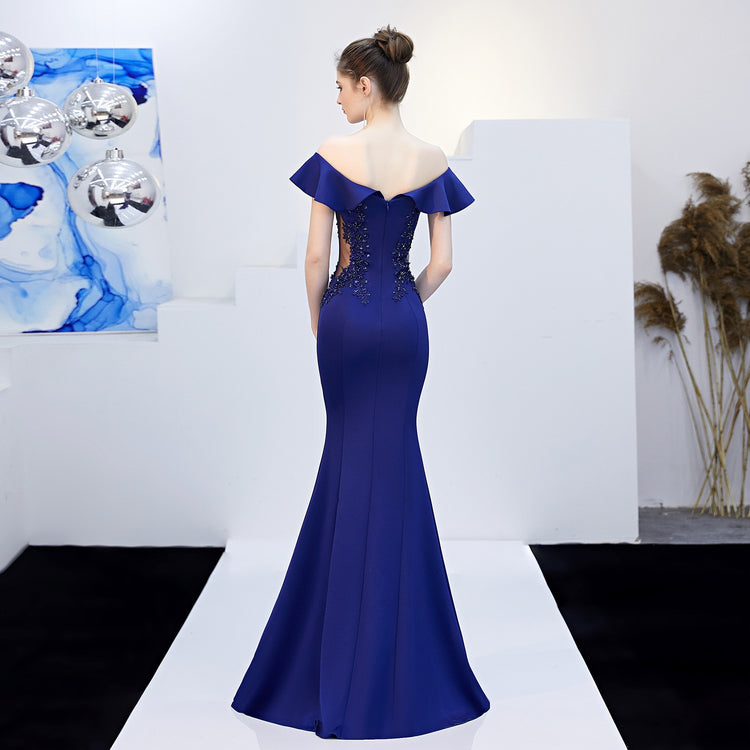 Vestido de Festa Longo com Manga Pétala Azul Marinho