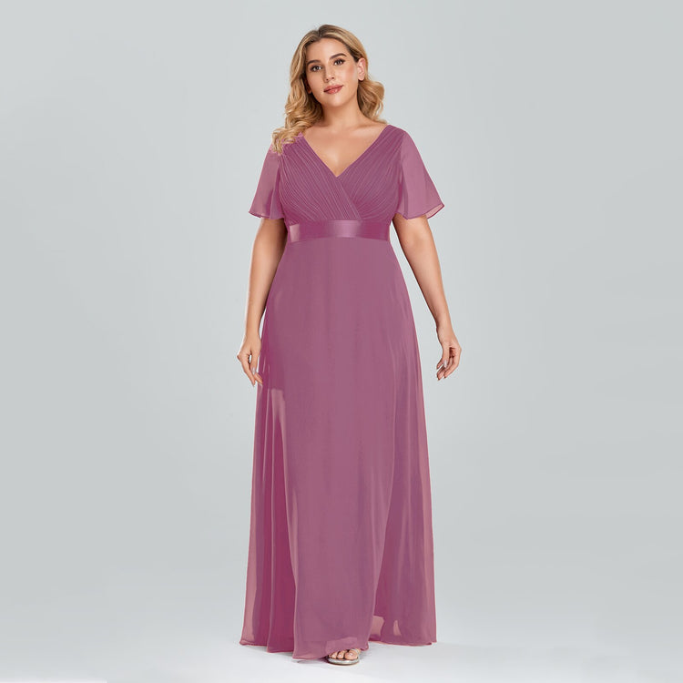 Vestido de Festa Longo com Faixa de Cetim Rosa Empoeirado