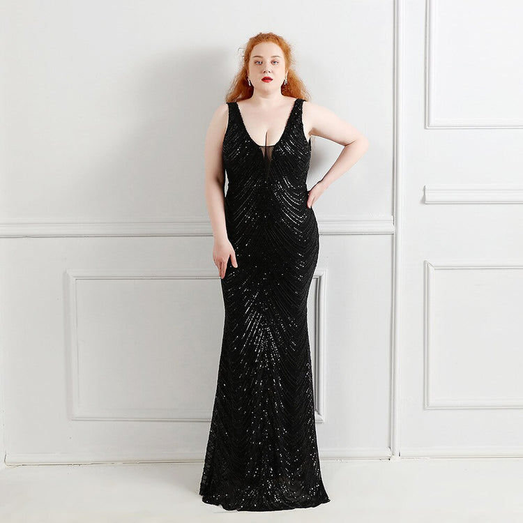 Vestido de Festa Longo em Lanon Detalhado em Paetês Preto