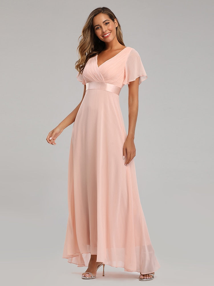Vestido de Festa Longo com Faixa de Cetim Rosé