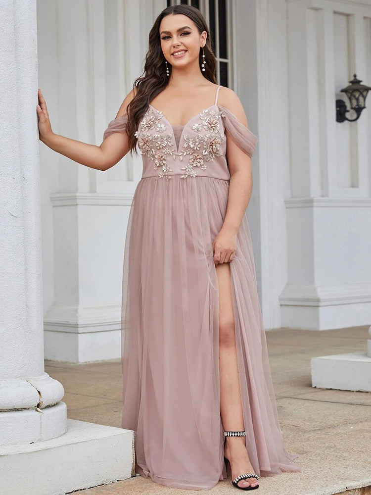 Vestido de Festa Glamour com Tule e Apliques Florais