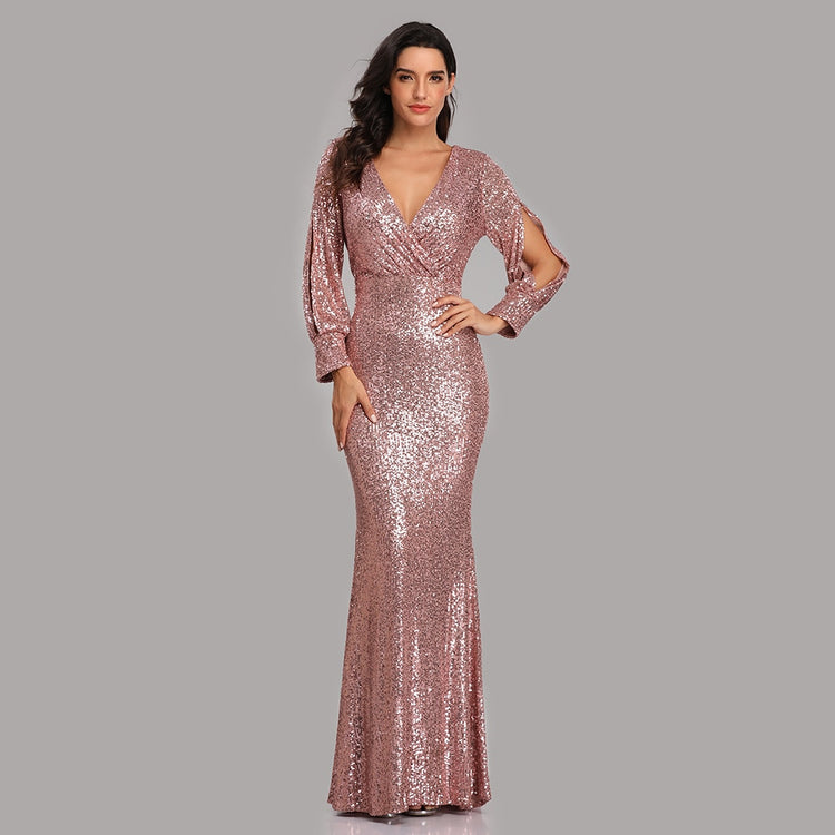 Vestido de Festa Longo to Detalhado em Paetês Rosé
