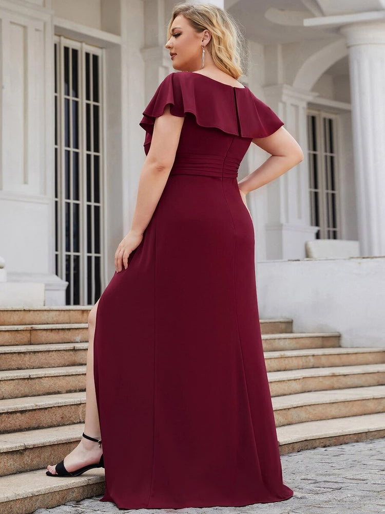 Vestido de Festa Longo com Babados e Aplique Broche (Pronta Entrega)