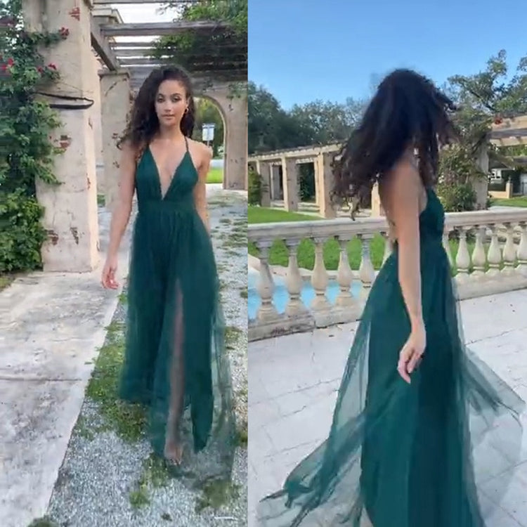 Vestido de Festa Longo em Chiffon com Decote V Profundo