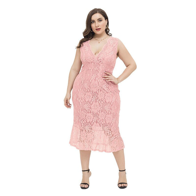 Vestido de Festa Midi Rendado Rosé