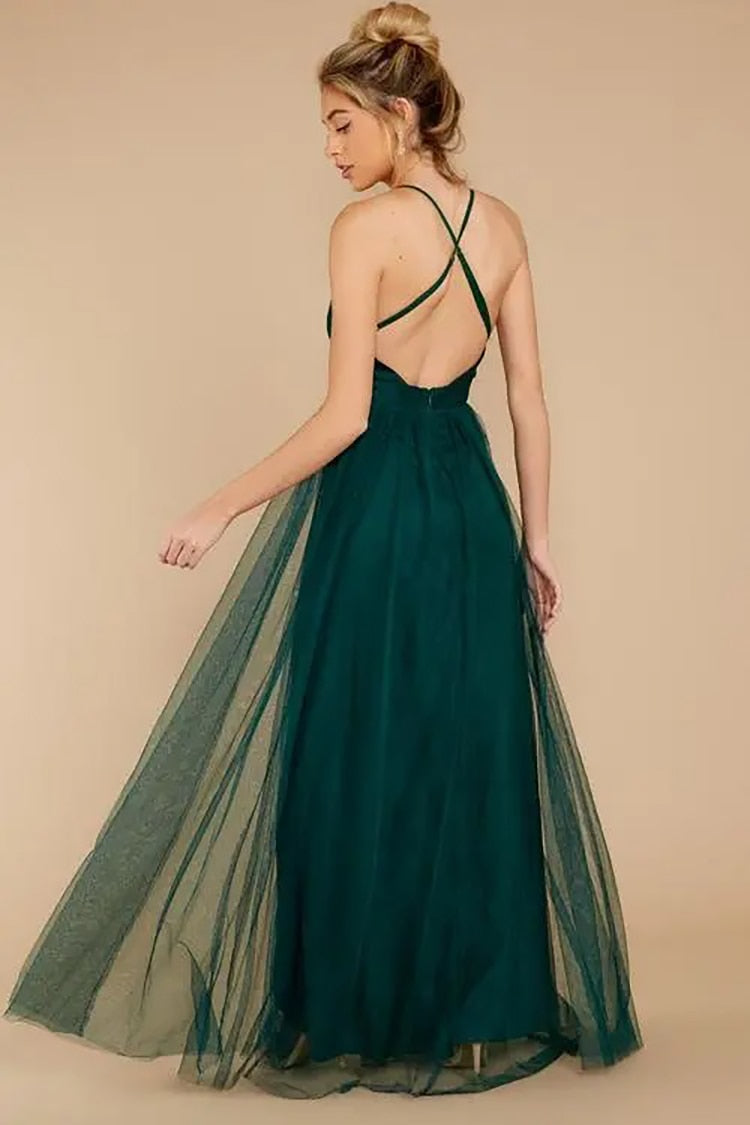 Vestido de Festa Longo em Chiffon com Decote V Profundo