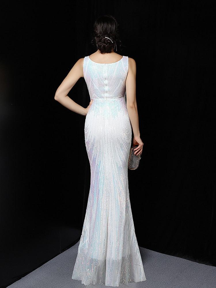 Vestidos de Festa Sereia Luxo com Brilho Branco