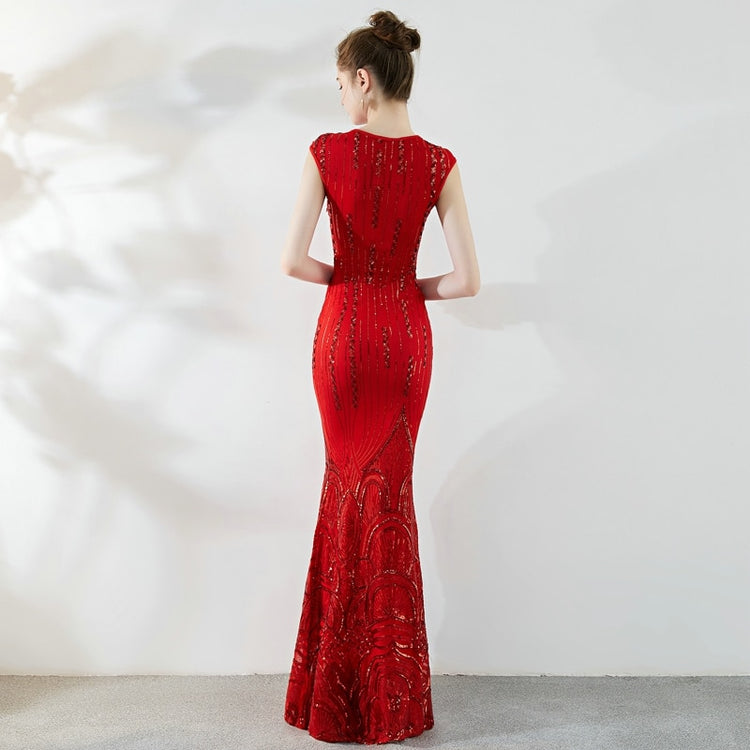 Vestido de Festa Longo Sereia com Decote V Brilho Vermelho