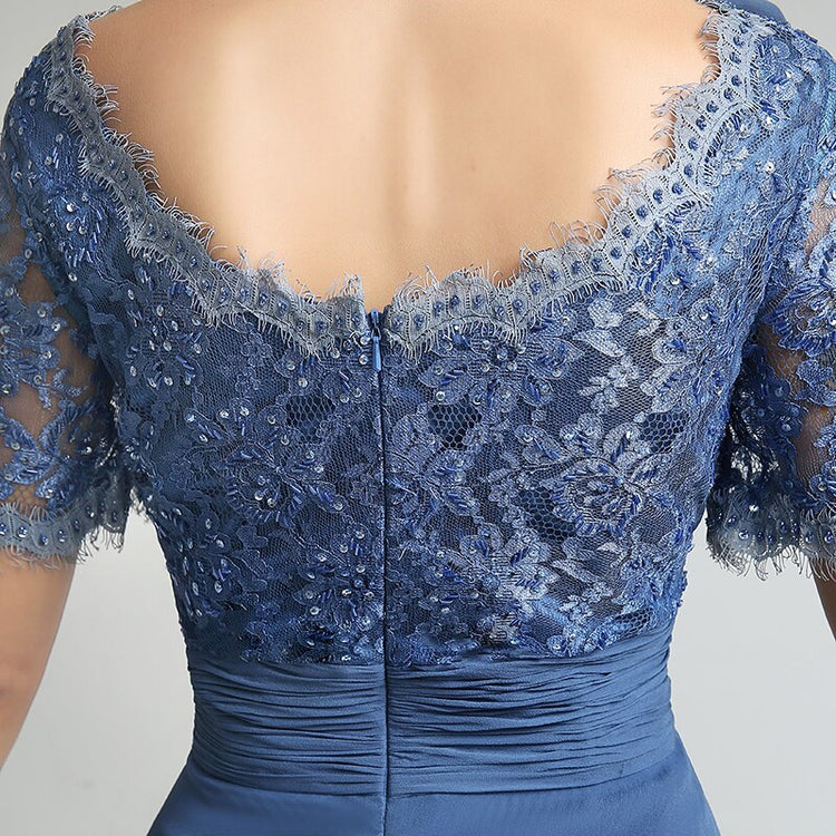 Vestido de Festa Longo Estilo Elegante Luxo Azul Empoeirado