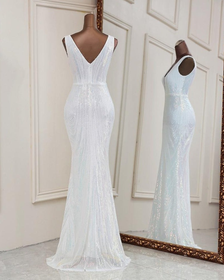 Vestido de Festa Luxo Sereia Dual Color Branco