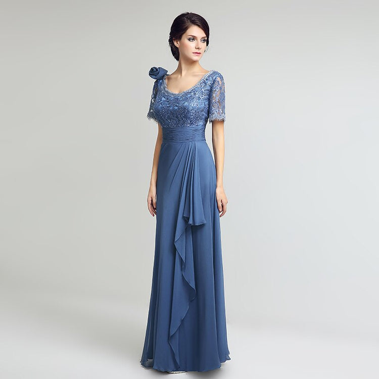 Vestido de Festa Longo Estilo Elegante Luxo Azul Empoeirado
