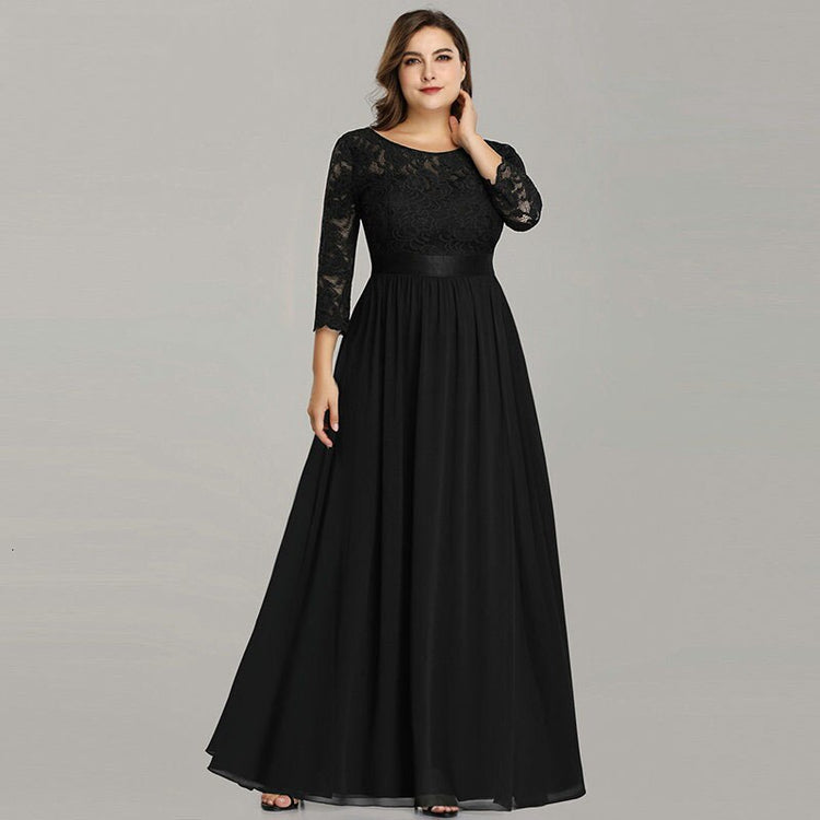 Vestido de Festa Longo em Chiffon Rendado Preto