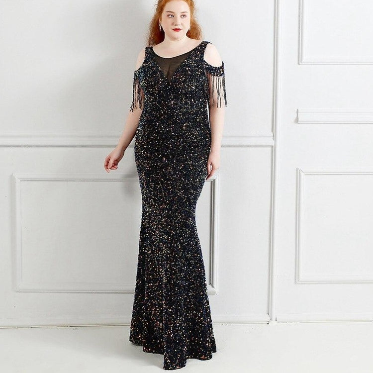 Vestido de Festa Longo Manga Borla Preto