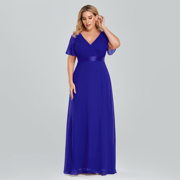 Vestido de Festa Longo com Faixa de Cetim Azul Royal