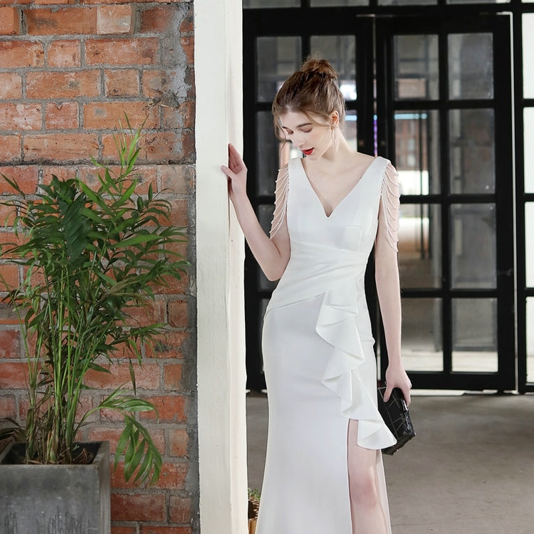 Vestido de Festa em Cetim Plissado em Camadas Branco