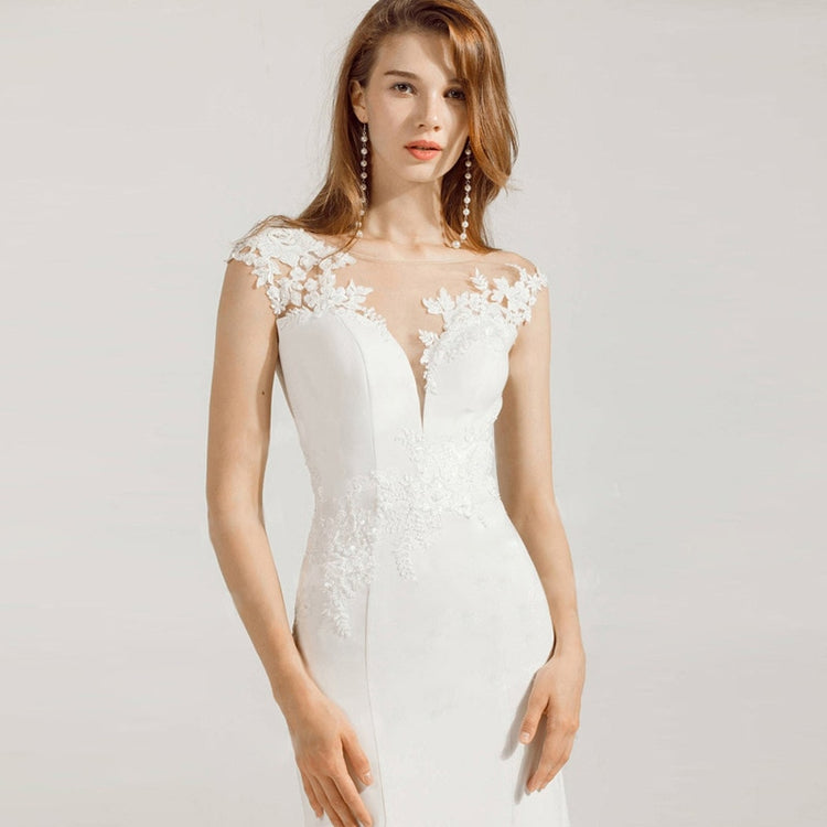 Vestido de Noiva Longo Sereia com Detalhes Bordados Branco